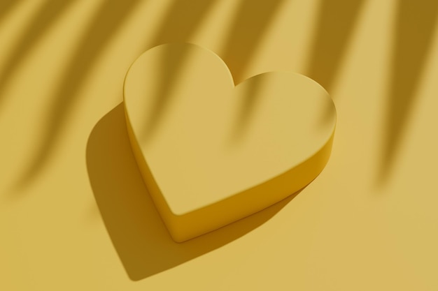 노란색 배경 3d 렌더링에 심장 모양 양식