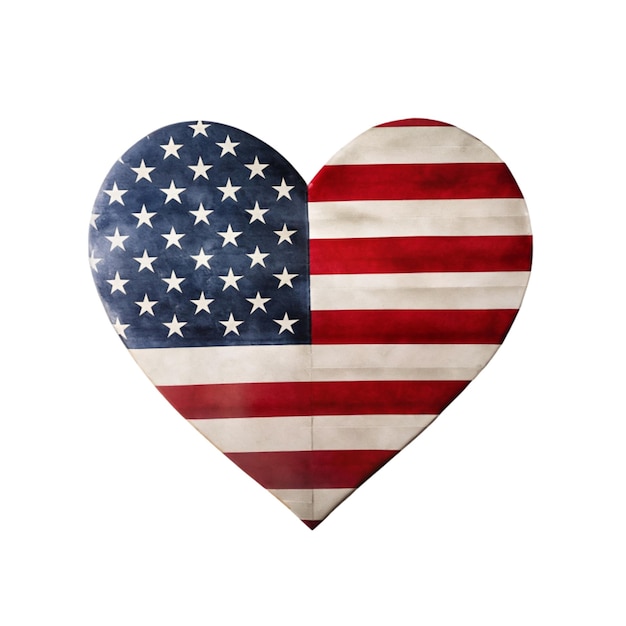 A heart shape is split down the middle to show two sides of the United States flag