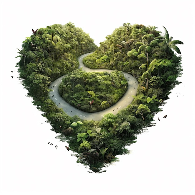 Джунгли или лес в форме сердца Пруд в форме сердца в тропическом лесу День Святого Валентина Природа