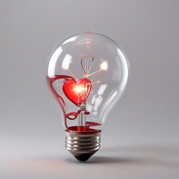 Heart shape light bulb inside Red color heart shape inside outside colorful AI generated