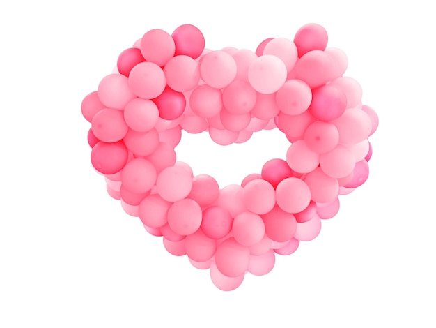 Heart shape made of balloons floating on a white background