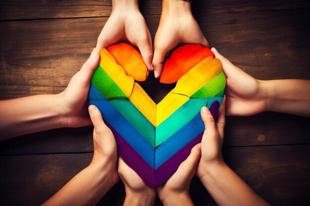 heart shape made by hands on a wooden background