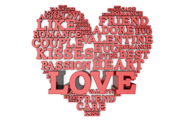 Photo heart shape made from love words valentines day 3d rendering