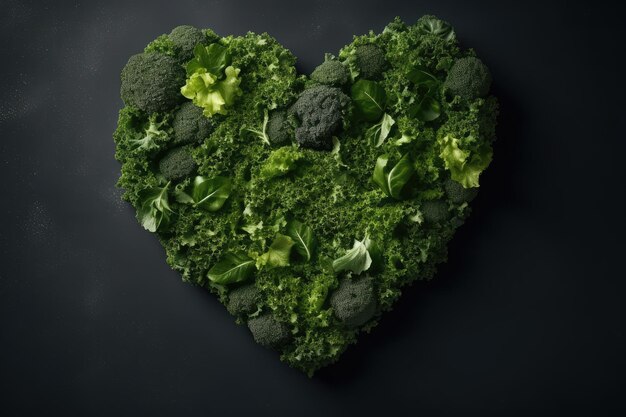 Heart shape made of green vegetables Healthy eating concept generative AI