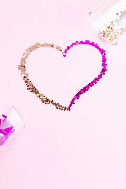 Heart shape made of multicolored glitter. Valentine's Day concept