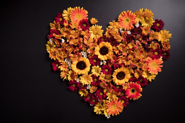 Heart shape made of orange flowers