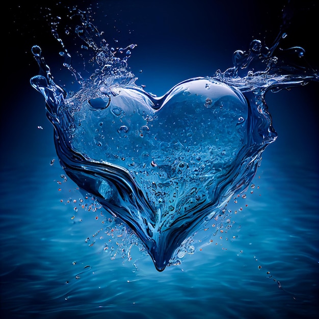 Heart shape made of water with splashes 3d render