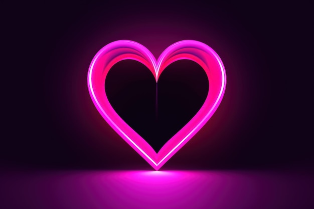 Photo heart shape neon luminance light on black wall black drop background