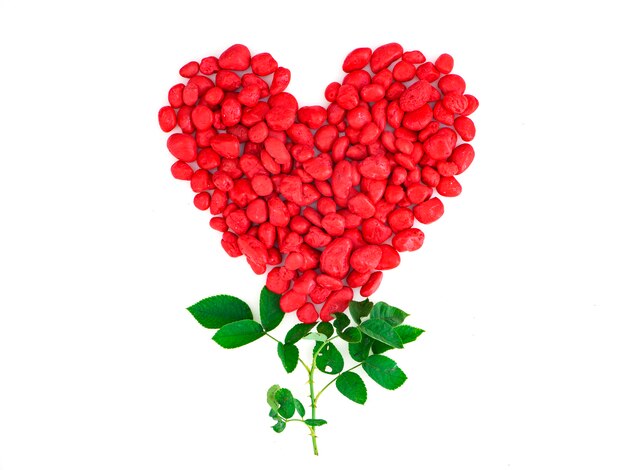 Heart shape red stone with  rose leaf 