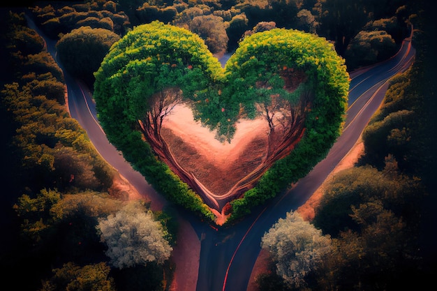 HEART SHAPE ROAD IN TREES