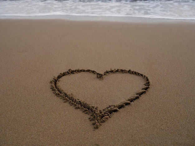 Photo heart shape on the sandy beach