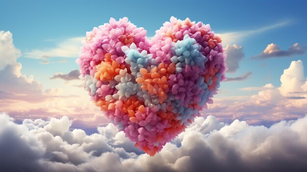 Heart shape in the sky with a colorful cloudsgenerative ai