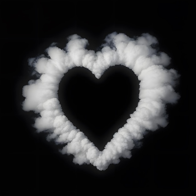 Heart shape white cloud on black background