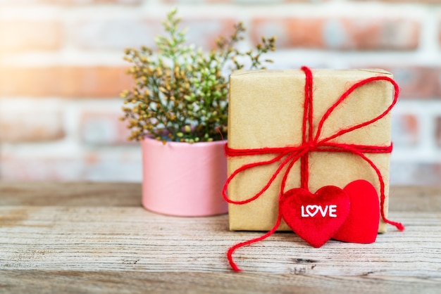 Heart shape with LOVE word, Gift box and flower, copy space for texting