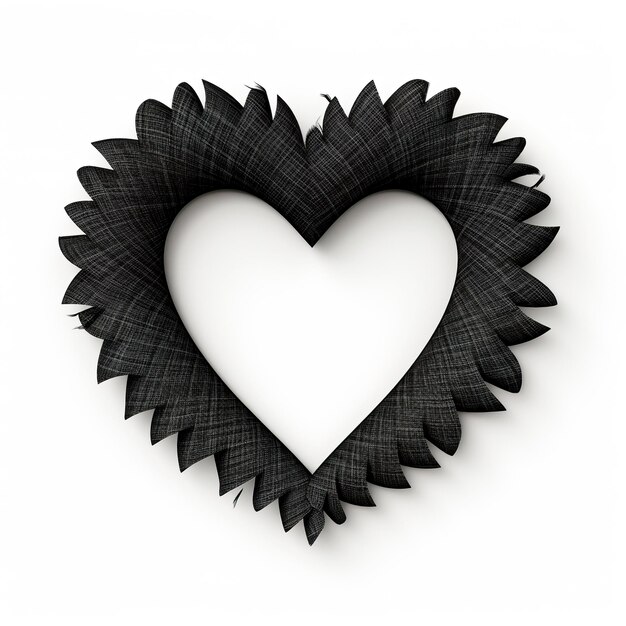 Foto forma di cuore in stile 3d in colore nero su sfondo bianco