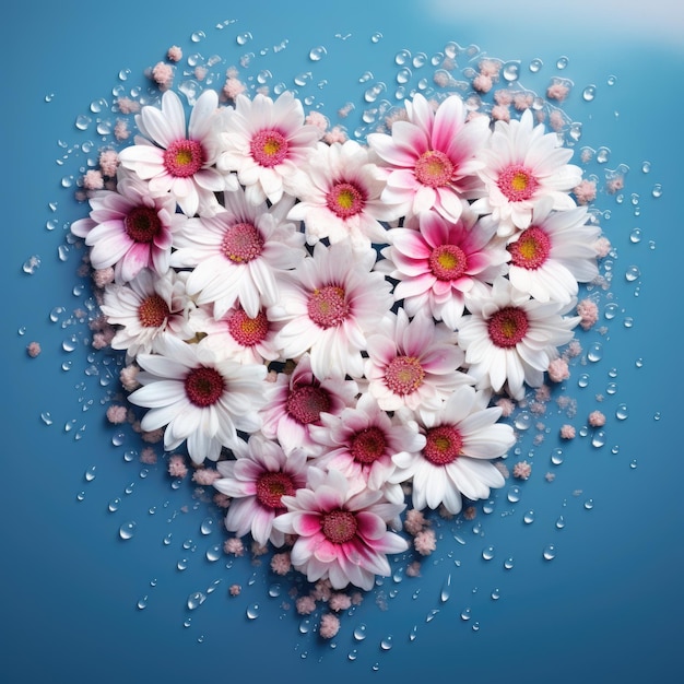 A heart shaped arrangement of white and pink flowers