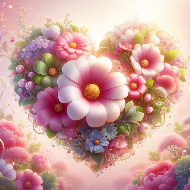 heart shaped background There are beautiful flowers