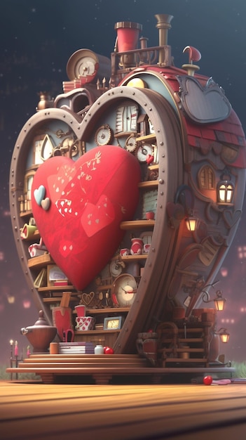 A heart shaped balloon with a clock on it