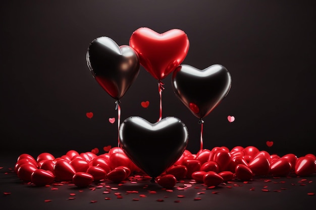 Foto palloncini a forma di cuore su uno sfondo nero