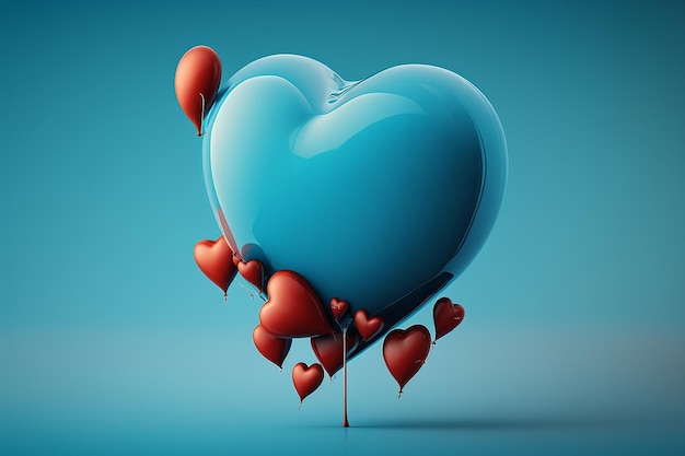 Воздушные шары в форме сердца Воздушный шар сердца на синем фонеселективный фокусГенеративный ИИ