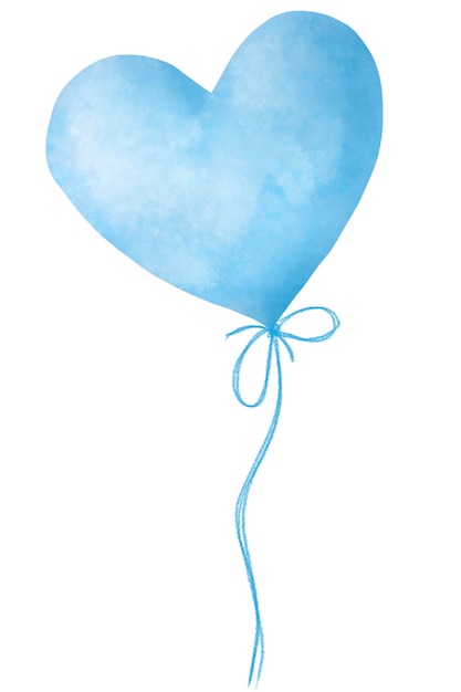 heart-shaped balloons on a rope with a bow, hand-drawn watercolor