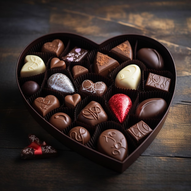 heart shaped box with assorted chocolates for Valentine's Day