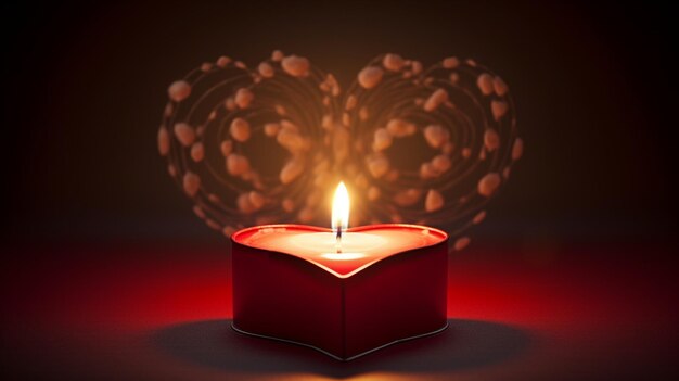 Photo heart shaped box with candle inside isolated background