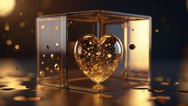 a heart shaped box with a gold heart inside