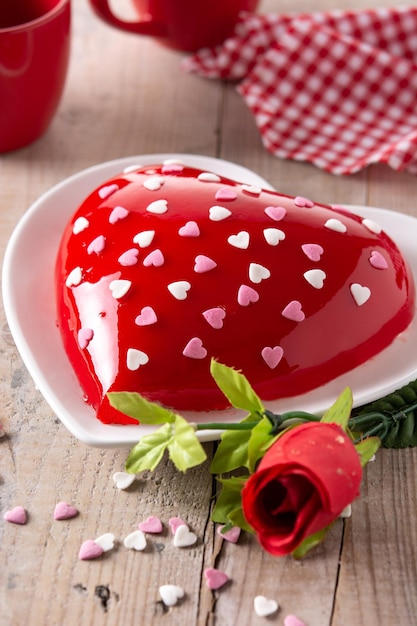 Heart shaped cake for Valentine's Day or mother's day on wooden table