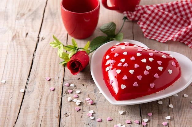 Heart shaped cake for Valentine's Day or mother's day on wooden table