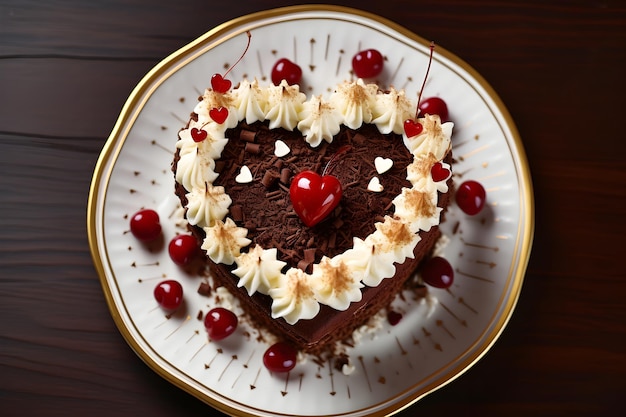 a heart shaped cake with cherries on it