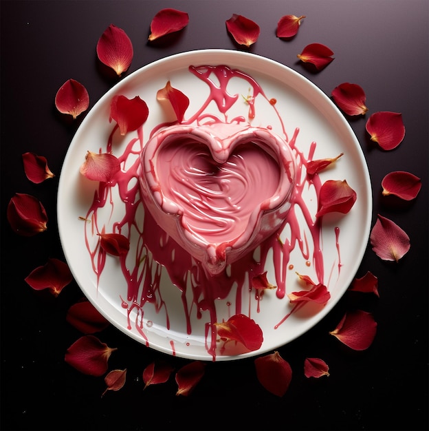 heart shaped cake with pink sauce