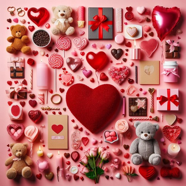 Photo heart shaped candies and teddy