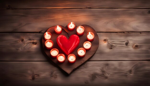 Photo a heart shaped candle with a heart that says  love  on the wooden background