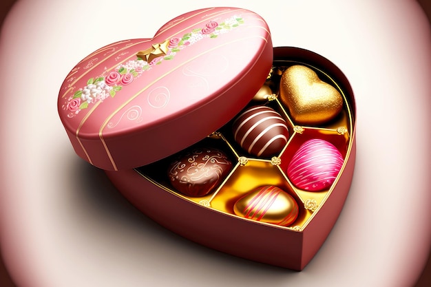 Heart shaped candy box with decorations for valentine's day