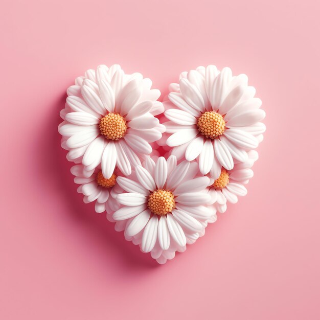 A heart shaped Chamomile decorated with daisies on a pink background