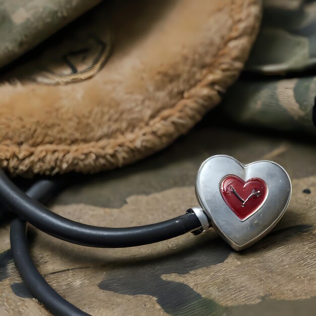 Photo a heart shaped charm on a cord of a cord