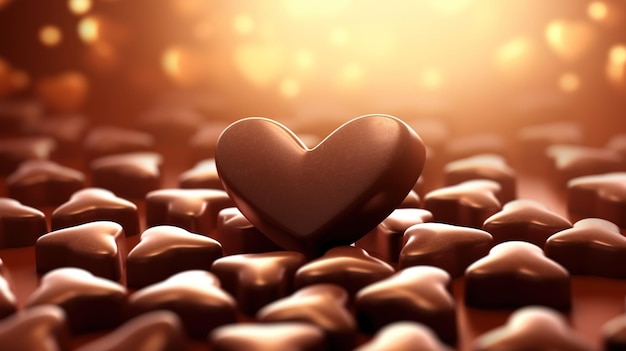 A heart shaped chocolate bar is surrounded by chocolate hearts.