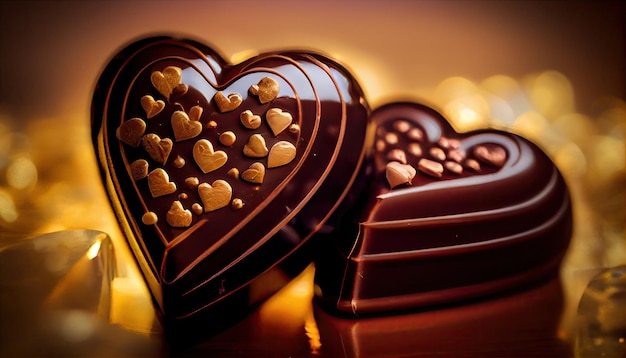 A heart shaped chocolate bar with a heart shaped box in the middle