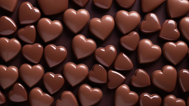 Heart shaped chocolate candies background Sweets background Top view AI generated illustration