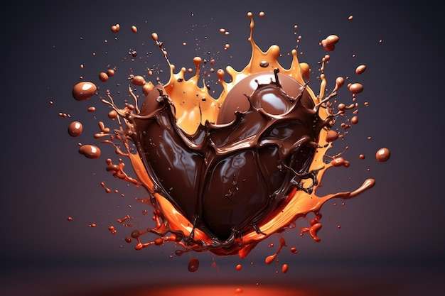 heart shaped chocolate splashing out of it