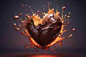 Photo heart shaped chocolate splashing out of it