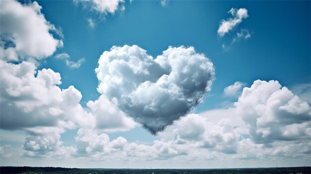 Heart shaped cloud against blue sky background with vignette 3d
