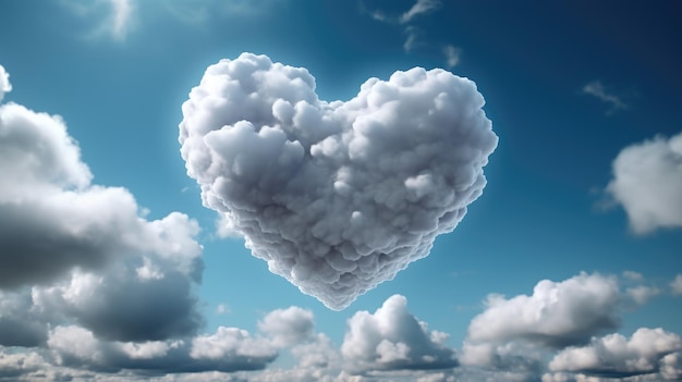 Heart shaped cloud on blue sky