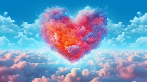 A heart shaped cloud in a clear blue sky Generative ai