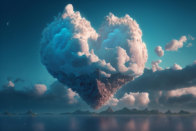 A heart shaped cloud floating in the sky Generative AI