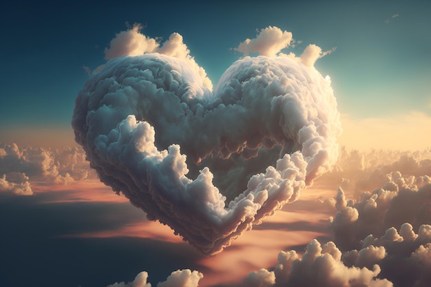 A heart shaped cloud floating in the sky Generative AI