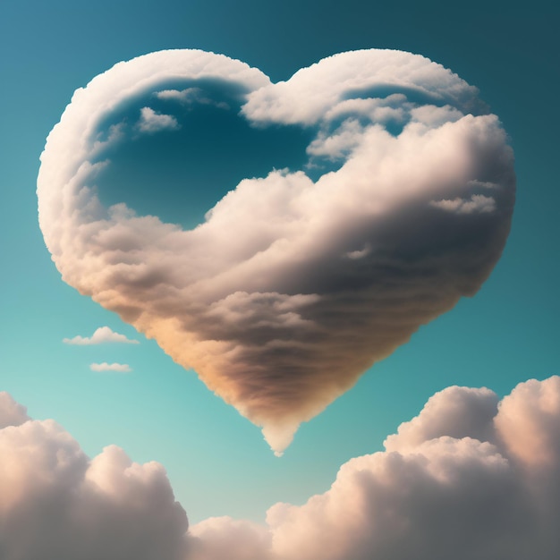 A heart shaped cloud is in the sky with the word love on it.