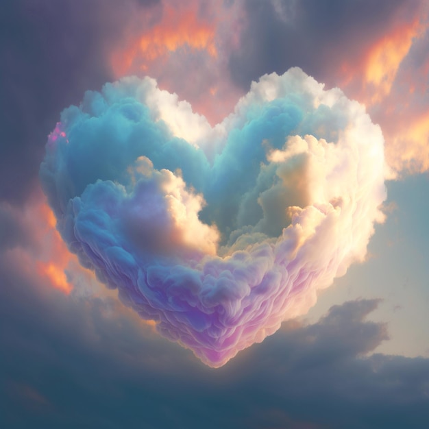 A heart shaped cloud is in the sky with the word love on it.