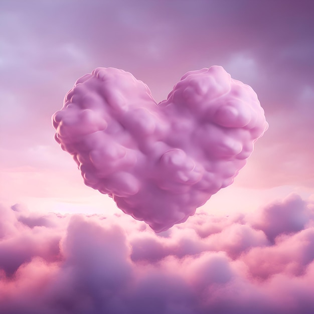 Heart shaped cloud in the sky 3D illustration Love concept